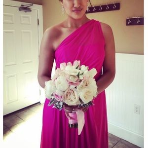 Davids bridal fuchsia one shoulder dress